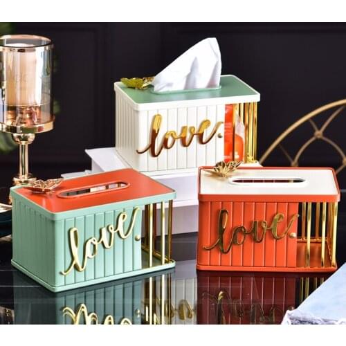 Iron Tissue Box Bathroom Tissue Storage Box Living Room Desktop Multifunctional Storage Box Home Decoration Desktop Ornaments