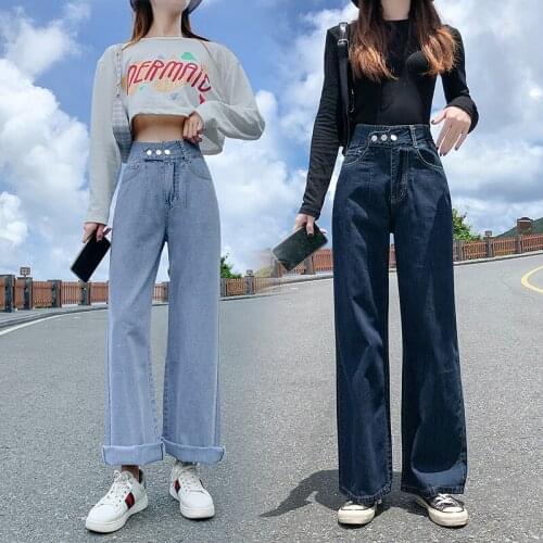 2020 New High Waist Jeans For Women Denim Wide Leg Mom Jeans Blue Loose Trousers Autumn Fashion Boyfriend Pant Jeans Mujer