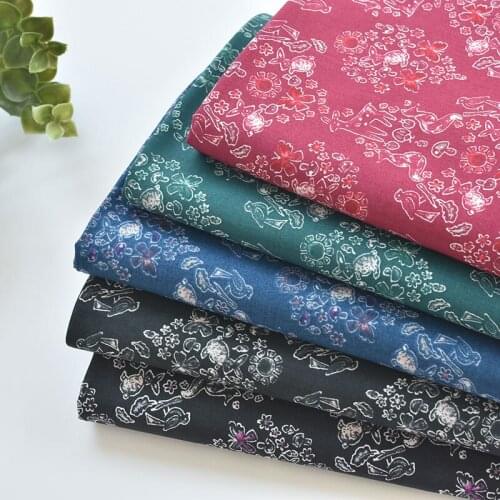 1meter Hand painted animal flowers printing fabric for Childrens skirt dress DIY Summer clothes bag handwork fabric art XMT