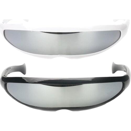 2 PCS Novelty Futuristic Cyclops Sunglasses Silver Mirrored Costume Glasses for Adults Kids