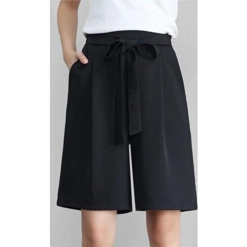 2020 Women Casual Chiffon Suit pants Summer New Fashion High Waist Solid Mid Trousers Plus Size 7XL Loose Straight Pant Sashes