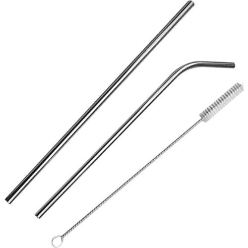 21.5cm Metal Straws Reusable Drinking Straws Stainless Steel Straight Bent Drinking Straw With Cleaning Brush Set Bar accessory