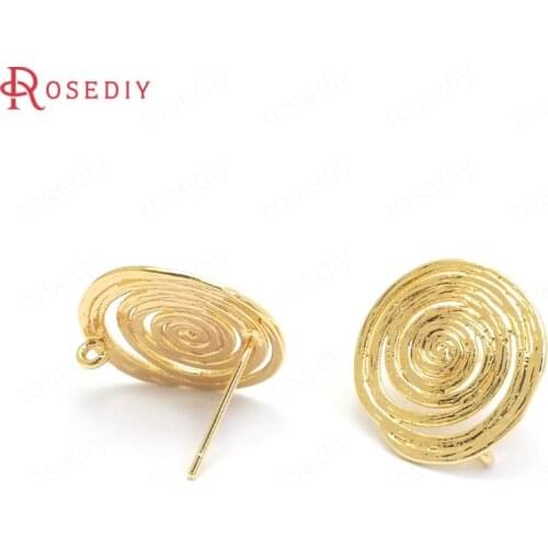 37357)6PCS 17x15MM 24K Gold Color Brass Roll Pattern Stud Earrings Pins High Quality Jewelry Making Supplies Diy Accessories