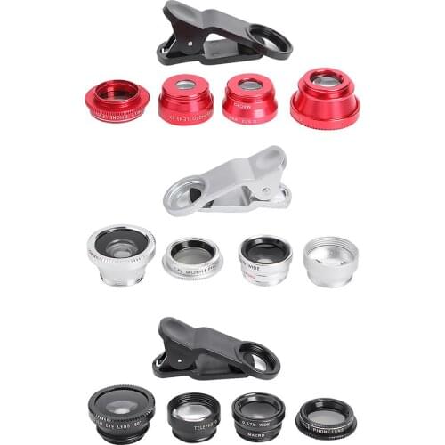 5 in 1 Cell Phone Lens Aluminum Alloy Wide Angle 180 Fisheye Micro 2X Lens Polarizer with Clip Mobile Phone Accessories