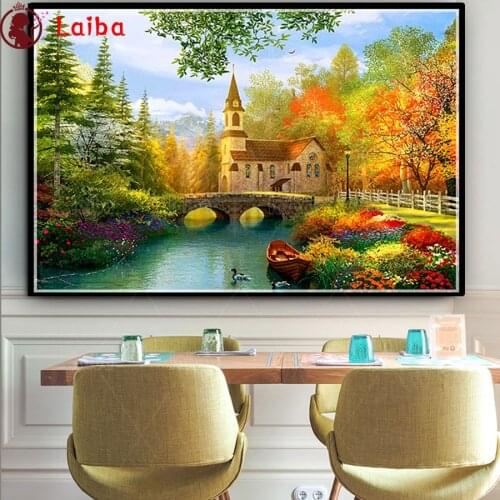 5d diamond painting villa River bridge diy full square drill diamond embroidery round diamond mosaic DIY painting home art decor