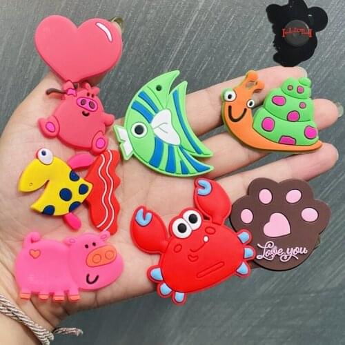 7PCS PVC Cute Cartoon Fridge Magnetic Sticker Heart Pig Fish Crab Skating Refrigerator Magnets Stationery Toy Creative Kid Toy
