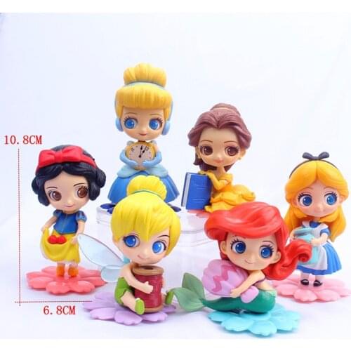 8 Styles 10cm Princess Q Posket Snow White Tinker Marmaid Alice Cinderella Ariel Belle PVC Action Figure Model Toys Brinquedos