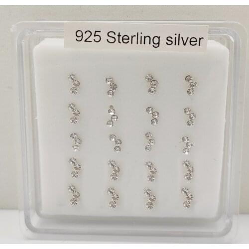 925 Sterling silver crystal nose Stud fashion indian nose piercing body jewelry 20pcs/pack