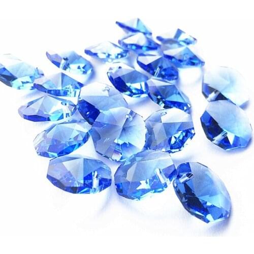 Free Shipping 100pcs/lot 14mm Light Blue Crystal Octagon beads in One hole For Chandelier Pendants Glass Curtain Beads Supplies