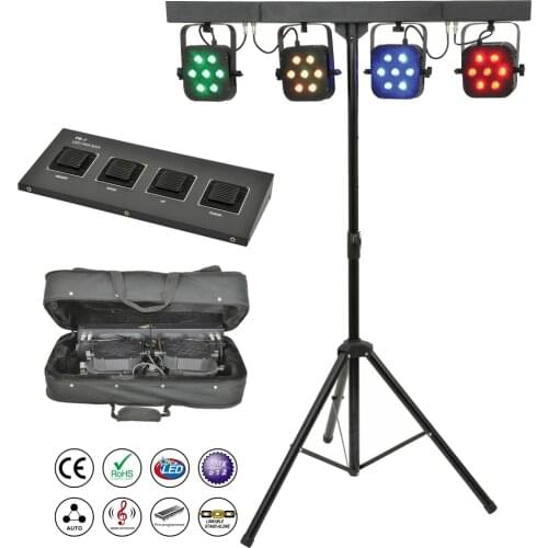Free Shipping led par kit 4pcs 7x10W 4in1 RGBW led slim flat par lights with light stand DMX controller bag package set DJ Disco