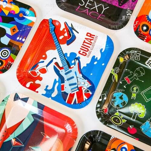 Paper plate tableware 9 inch square color party paper plate in stock 8 packs decorative atmosphere disposable paper plate