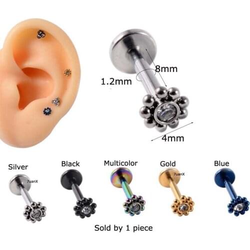 1 Piece Sun Flower Shape Labret Earrings Stud Internally Thread Helix Pinna Lobe Piercing Stainless Steel 16Gauge