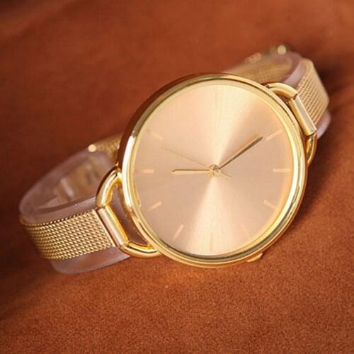 Womens Fashion Casual Simple Round Dial Thin Metal Mesh Band Quartz Wrist Watch
