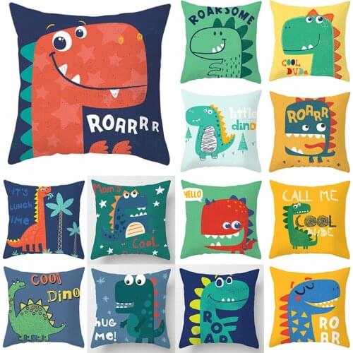 Cartoon Dinosaur Series Decorative Pillowcase Decorative Cushion Cover for Sofa Childrens Room Decoration Polyester Pillowcover
