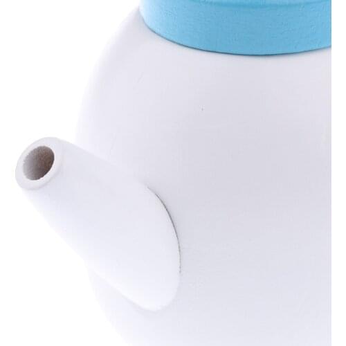 Kids Wooden Kitchen Pretend Play Toy Mini Simulation Blue Teapot with Lid