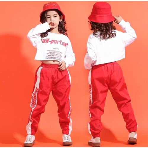 Children Hip Hop Clothing Casual Pants Cropped Sweatshirt Jazz Dance Costume for Girls Ballroom Dancing Streetwear