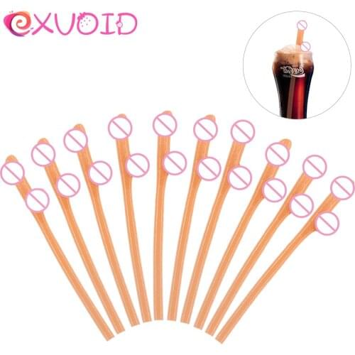 EXVOID 10 PCS Nude Straw for Bar Sex Shop Party Supplies Sex Toys for Couples Drinking Penis Straws Sexy Hen Night Accessories