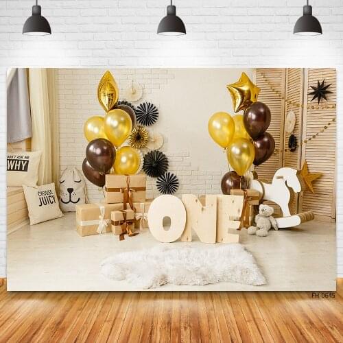 Newborn Baby Shower Photocall Backgrounds 1st Happy Birthday Party Balloon Gift Brick Wall Photography Backdrop For Photo Studio