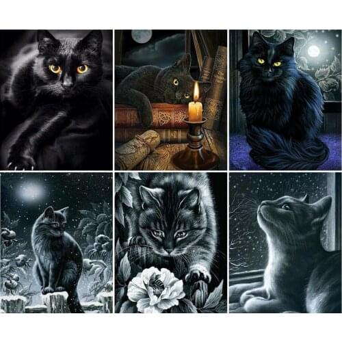 AZQSD Pictures By Numbers Black Cat Acrylic Modern Wall Art Gifts Coloring By Number Canvas Animal Handmade Unique Gifts