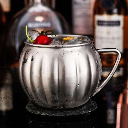 R2JC Creative Pumpkin Shaped Bar KTV Drink Mug Stainless Steel Cocktail Glass 700ml Red Wine Cup with Handle