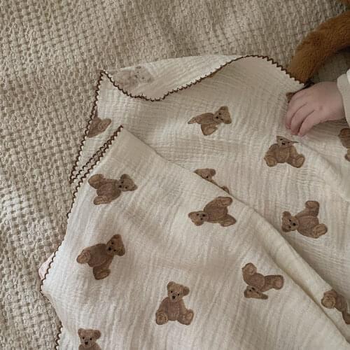 2021Summer Baby Blankets Cute Bear Print Cotton Blanket Casual Sleeping Blanket Baby Thin Air Conditioned Blanket Bath Towel