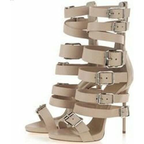 Sexy Women Metal Buckle Straps Cut out Sandals Gladiator Belt Fasten Heels Open toe Thin Heels Cut out Party High Heels