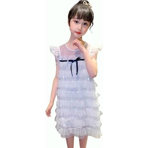 Summer Dresses For Girls Bow Dress For Girl Sequin Children Party Dress Ruffles Costume Girl 6 8 10 12 14
