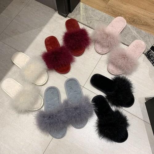 Fashion Women Slippers Furry Fox Fur Slides Home Fur Flip Flops Fluffy Plush House Shoes Female Winter Warm Slippers TX422