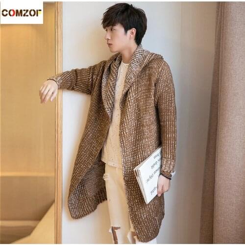 2017 Winter men fashion hooded long cardigan knitted cloak mens casual coat nightclub personality knitwear overcoat