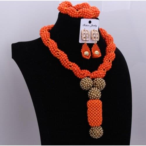 Classic Africa Dubai Wedding Beads Jewelry Set Orange Christmas Gifts Jewelry Necklaces Earrings Bracelets Balls Jewelery 2017