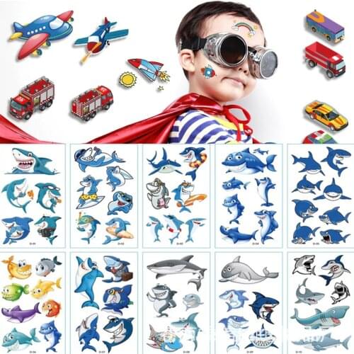10pcs Temporary Tatoo Kids Cartoon Shark Fake Tattoo Sticker for Children Boy Girl Hands Arm Tatouage Temporaire Enfant Garcon