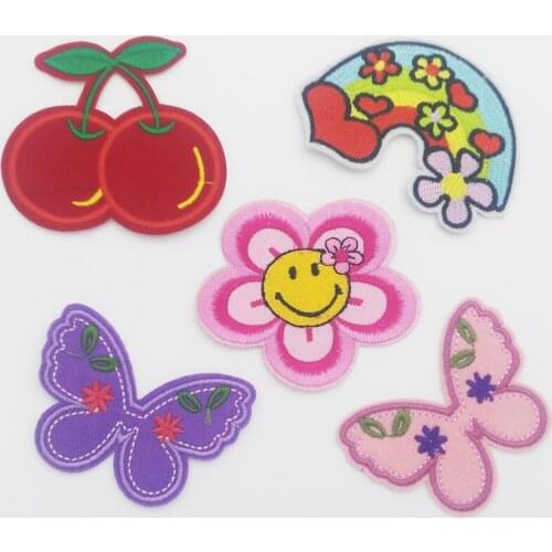 Sunflower Cherry Butterfly Rainbow Embroidered Clothes Patch For Clothing Girls Women Iron on Patch