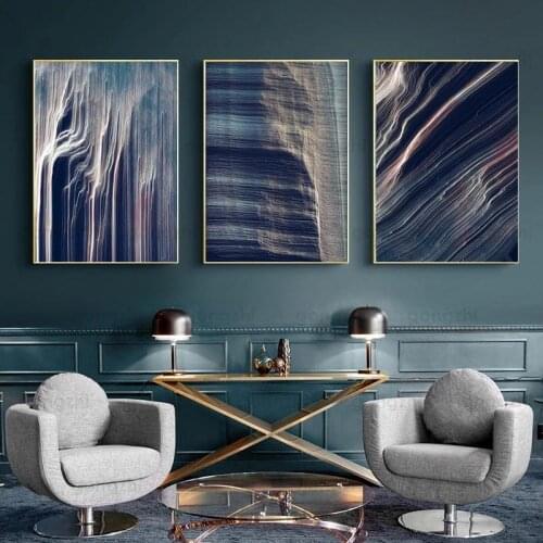 Nordic Canvas Painting Indigo Blue Marble Pattern Wall Art Fantasy Decoration Poster Living Room Bedroom Cafe Hd Printed Paintin