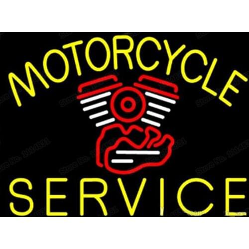 Motorcycle Motor Service Neon Sign Custom Handmade Real Glass Tube Store Shop Station Repair Washing Display Neon Signs 17"X14"