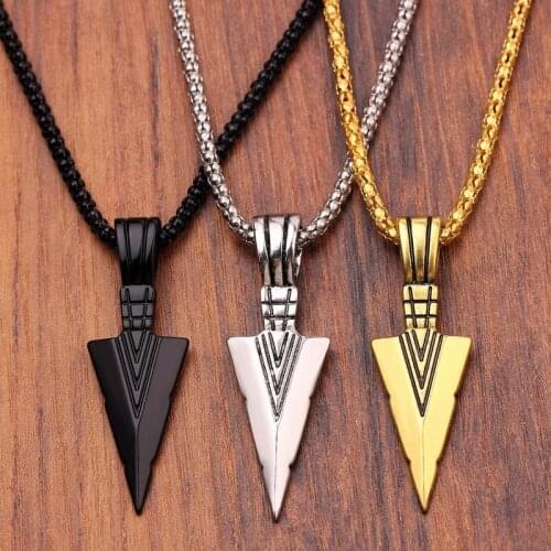 Anime Vintage Arrows Necklace for Men Alloy Chain Long Choker Triangular Spearhead Pendant Jewelry Gifts Gothic 2021 Fashion