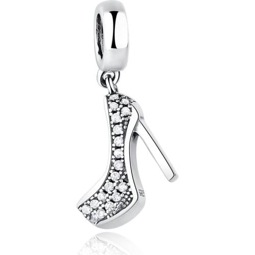 Fit Original Pandora Charms Bracelet 925 Sterling Silver White Zircon High Heels pendant charm bead DIY Jewelry Making Berloque