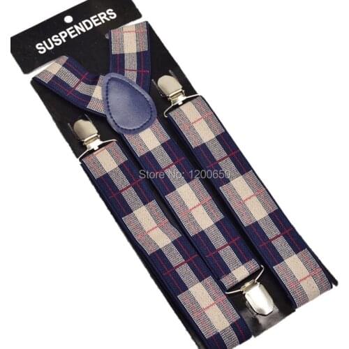 120cm Mens Unisex Clip-on Braces Elastic 3.5cm Wide black blackground s12 larger Suspenders Y-back Suspender plaid Wholesale