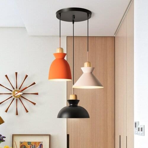 Nordic Restaurant Pendant Lamp Macaron LED Lamp E27 For Living Room Bedroom Wood Hanging Lamp Indoor Light Fixture AC85-265V