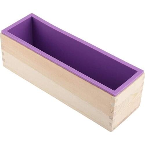 Rectangular Silicone Soap Mold Flexible Loaf Mould with Wood Box for DIY Homemade Cold Process 1200G