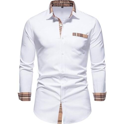 Mens Casual Long Sleeve Dress Shirts Hipster Plaid Button Up Shirt Men Chemise Homme Formal Business Social Shirt with Pocket