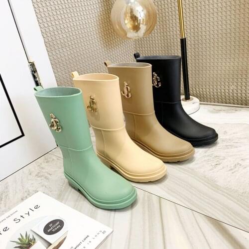 Rain Boots Women Waterproof Rubber Shoe PVC Green Fashion Water Shoes Cute Mid-Tube Knee-High Water Boots Zapatillas Mujer
