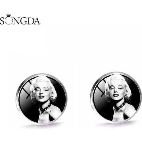 Sexy Movie Star Stud Earrings Beauty Marilyn Monroe Idol Photo Glass Cabochon Ear Stud Fashion Women Girls Jewelry 2020