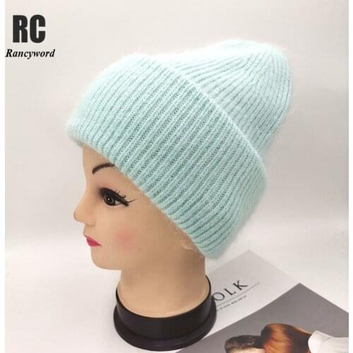 RANCYWORD7 colors solid real rabbit fur beanies winter hat for woman acrylic hat woman Autumn Warm skullies for woman Wholesales