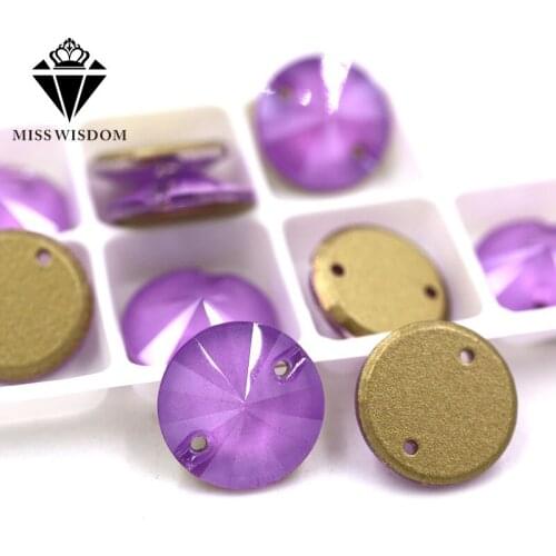 New Flatback buckle glass sew on rhinestones double hole Round shape Violet Mocha crystal rhinestone diy clothing accessories