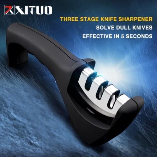 XITUO Knife Sharpener for Ceramic, Steel, Straight and Serrated Knives & Scissors - Diamond/Tungsten/Ceramic Sharpening Blades