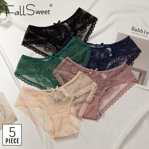 FallSweet 5 pcs/lot Lace Panties Mid Waist Sexy Lingerie Female Transparent Underwear Women Briefs