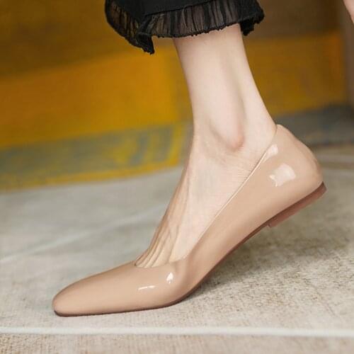 European style simple design genuine leather square toe Flat shallow slip on fashion concise women shoes MUC22 MUYISEXI