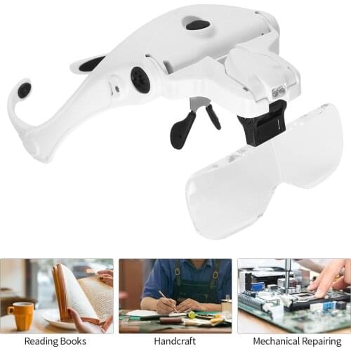 5 Lens1.0X-3.5X Adjustable Bracket Headband Magnifier Loupe with 2 LED Lights and USB Charge Rechargeable Magnifying Glasses
