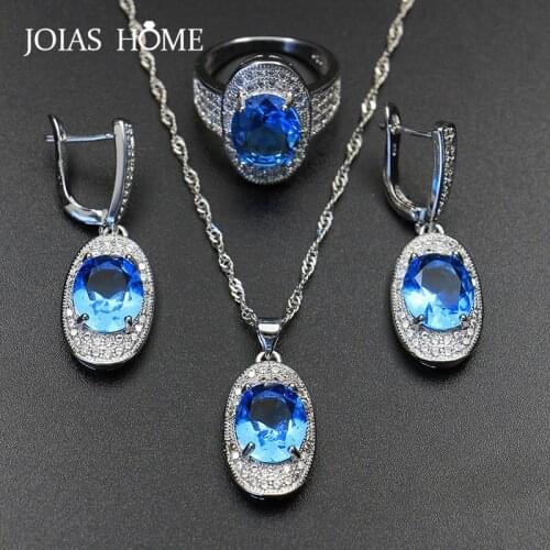 JoiasHome 925 Sterling Silver Jewelry Fashion Wild Colorful Treasure Ring Pendant Earrings Bridal Jewelry Set