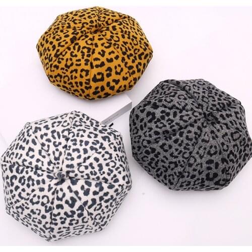 Women Girl French Leopard Print Warm Wool Beanie Hat Vintage Plain Beret Hats Solid Color Elegant Lady Winter Caps HR122317